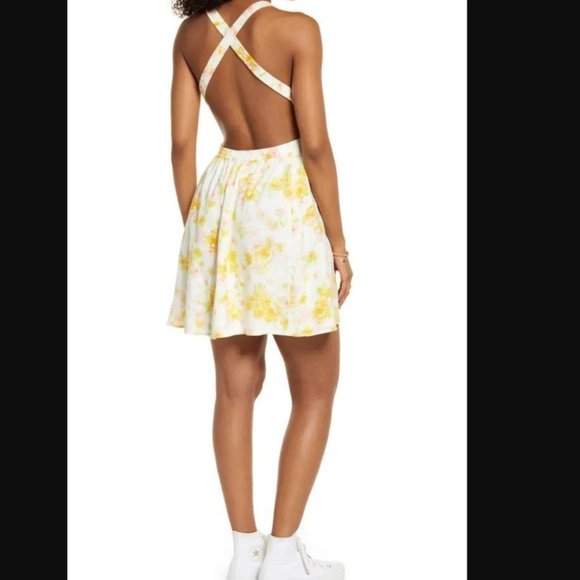 BP. Print Yellow Square  Neck Cotton Mini dress - Picture 2 of 9